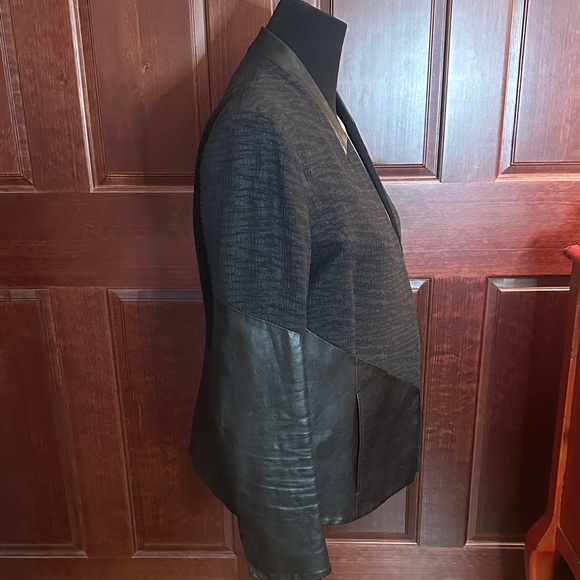 Helmut Lang Black Leather and Fabric Jacket with asymmetrical design. - Picture 7 of 8